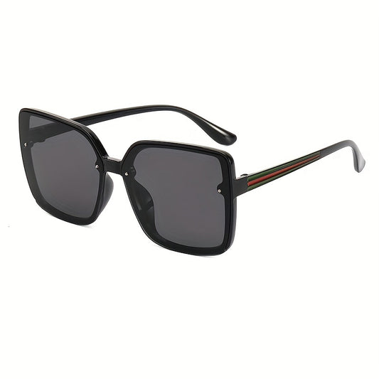 Oversized Square Sunglasses Rivet Decor Striped Temple Glasses UV400