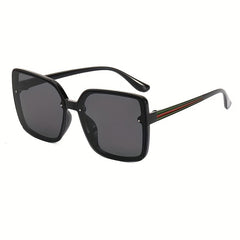 Oversized Square Sunglasses Rivet Decor Striped Temple Glasses UV400