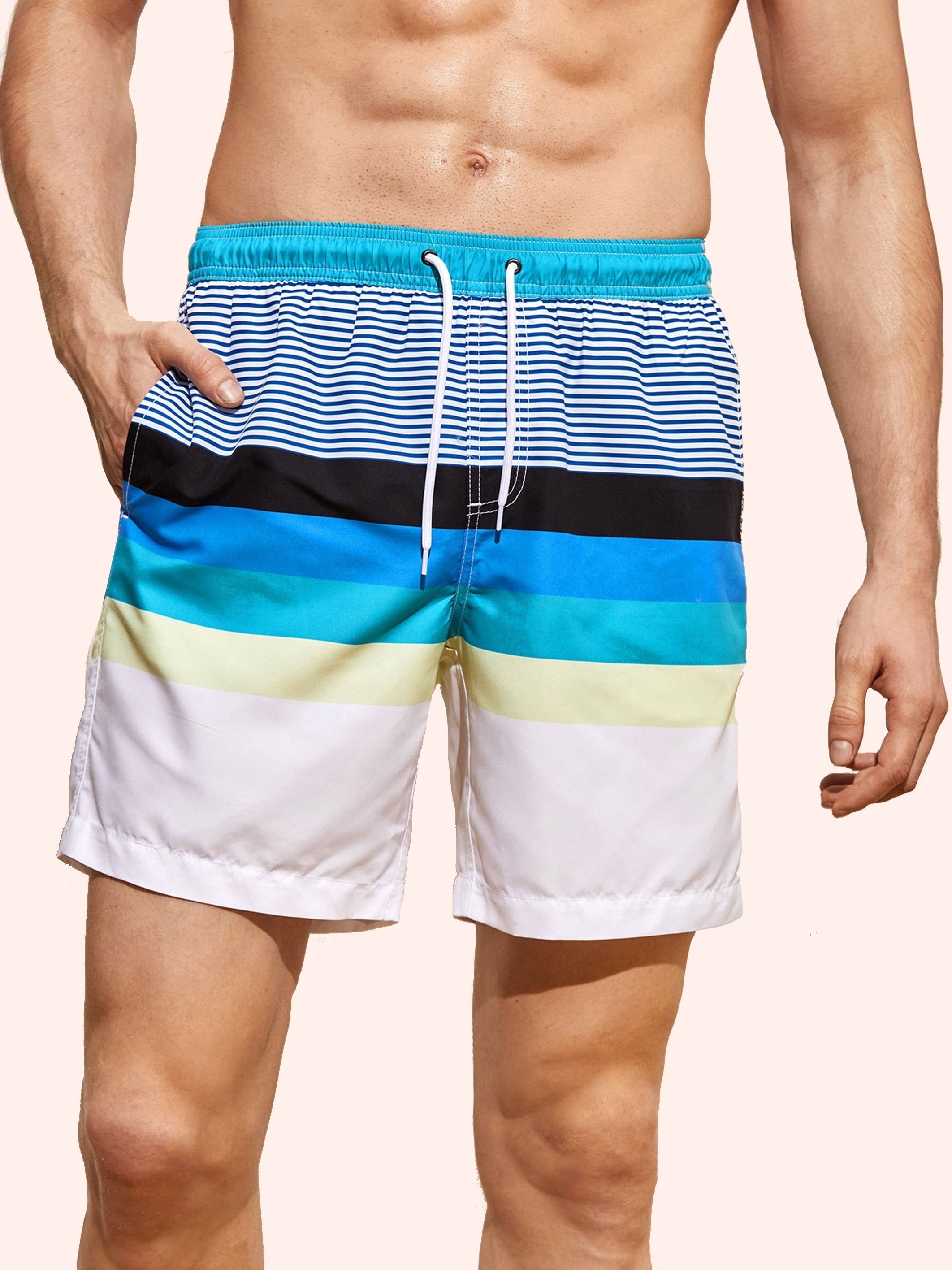 Striped Pattern Men's Swim Trunks Quick Dry Beach Shorts Swimwear