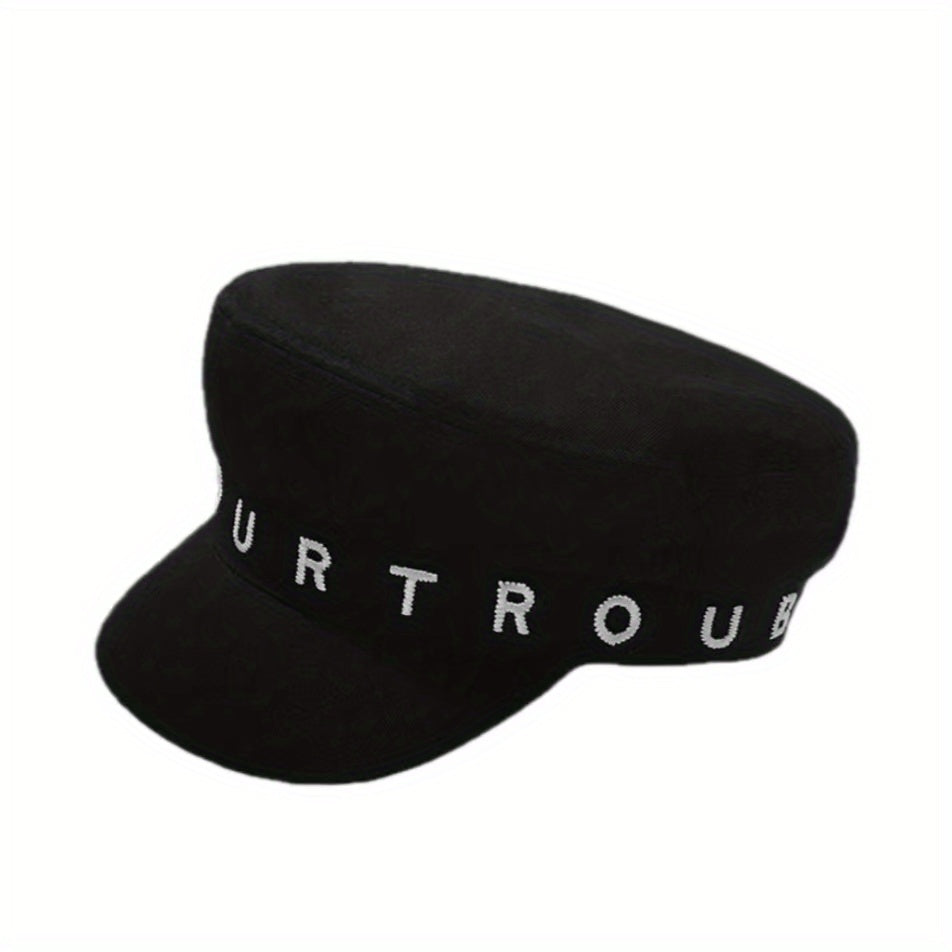 Embroidered Beret Cap Metal Star Strap Women Octagonal Hats