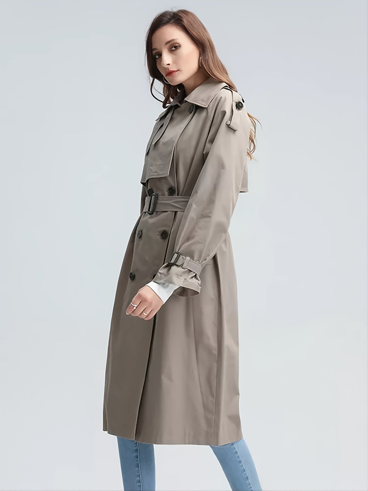 Casual Long Windbreaker Coat Solid Loose Outerwear Women's Clothing