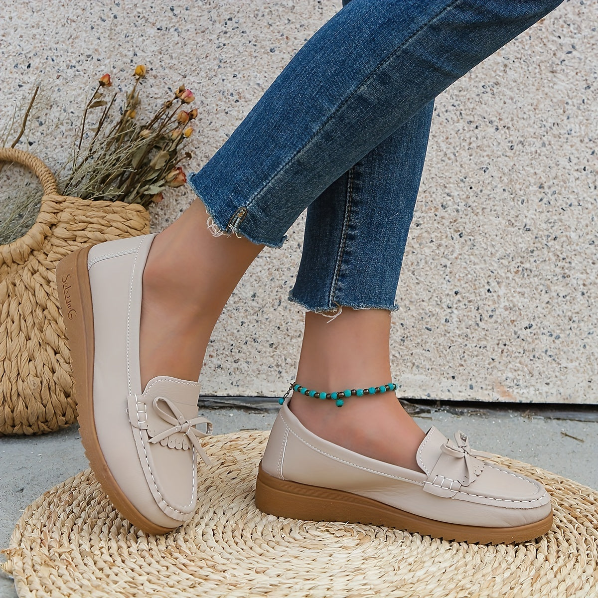 Women's Bow Flat Loafers Soft Sole Slip On Shoes Casual Walking Flats