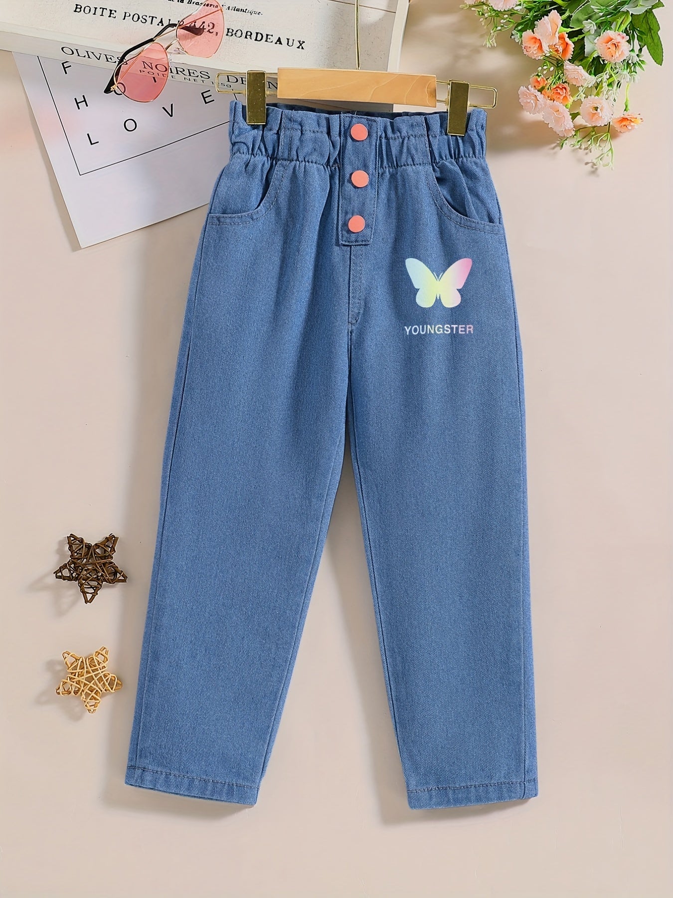 Girls' Butterfly Graphic Elastic Waist Jeans