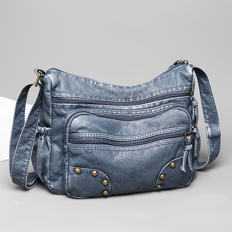 Studded Decor Crossbody Bag Retro Style Shoulder Bag PU Leather