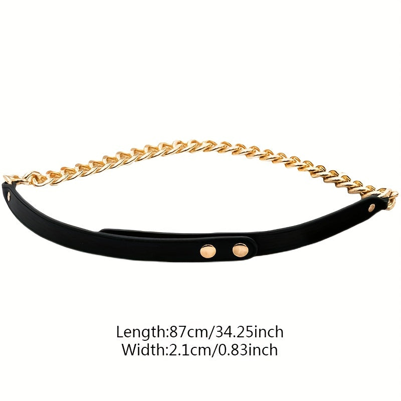 PU Leather Stitching Chain Belt Thin Belt For Women