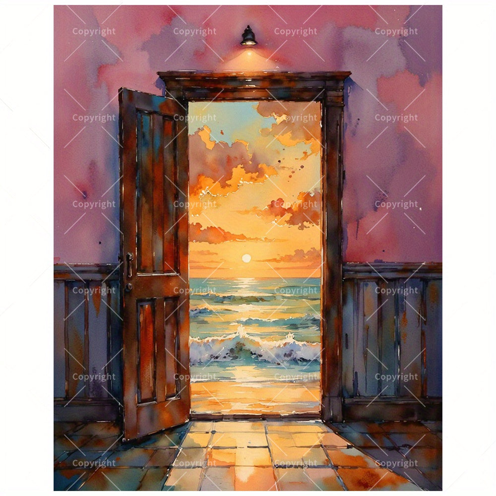 Sunset Ocean Sunset Through Door Paint by Numbers Kit 40x50