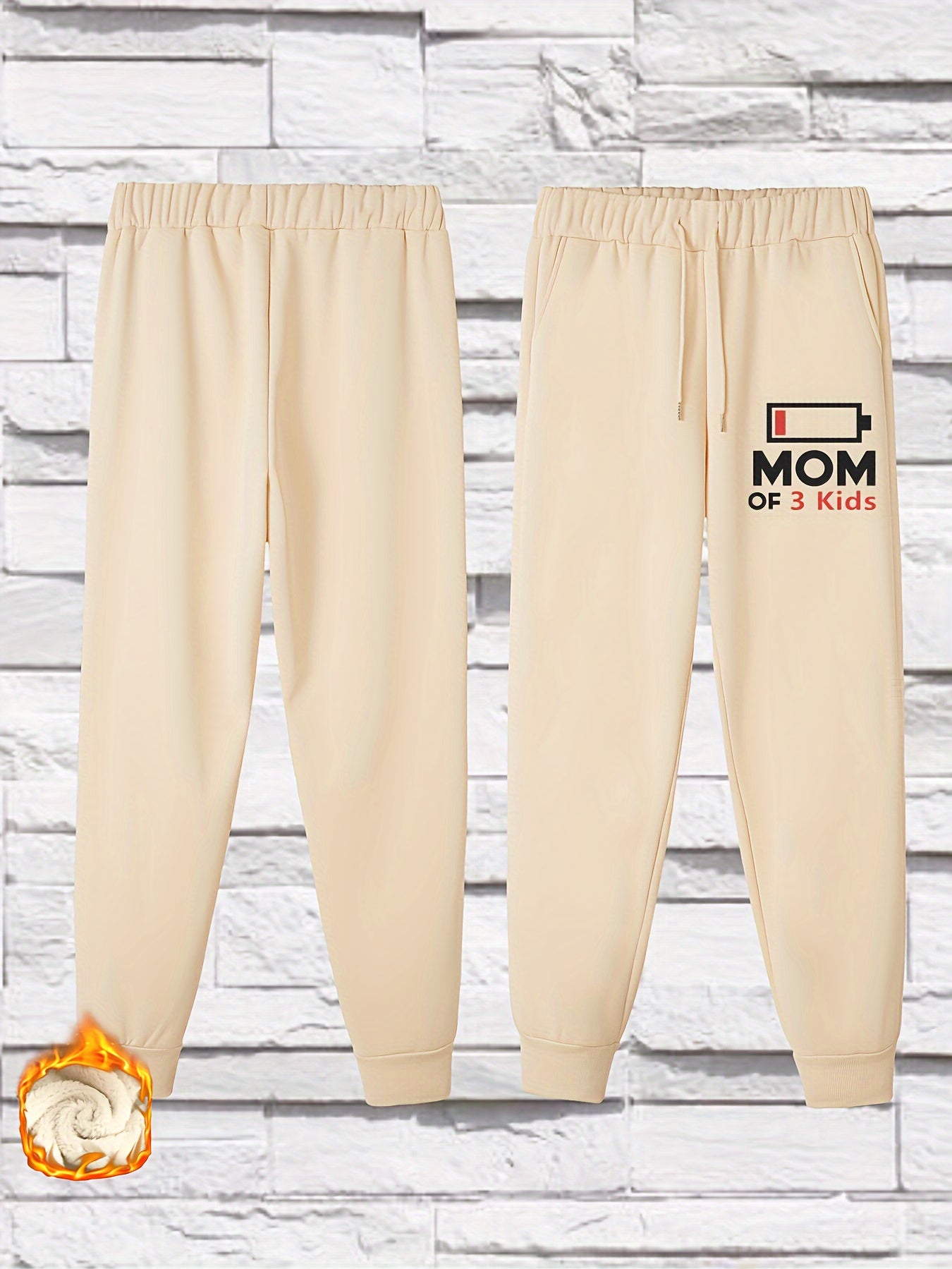  Casual Pants Women's Plus & Letter Print Liner Fleece Elastic Drawstri