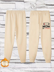  Casual Pants Women's Plus & Letter Print Liner Fleece Elastic Drawstri