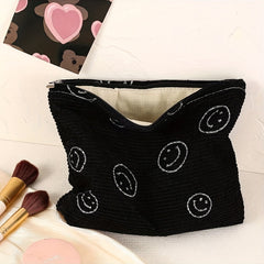 Smile Face Makeup Bag Large Capacity Corduroy Toiletry Organizer