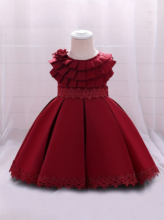 Baby Girls Bowknot Lace Trim Princess Dress Clothes For Performance Gift
