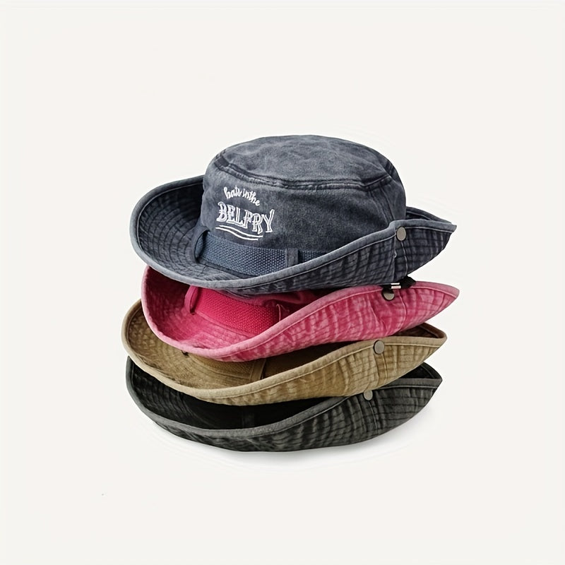 Embroidered Bucket Hats Washed Packable Beach Sun Hats Men Women Hat Strings