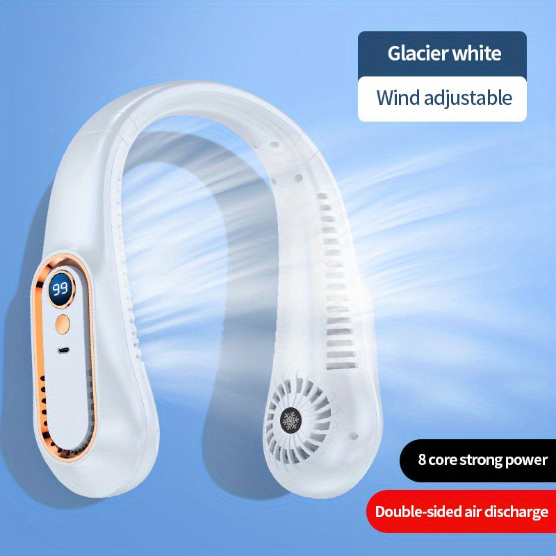 USB Charging Hanging Neck Cooling Fan Digital Display Power Fan