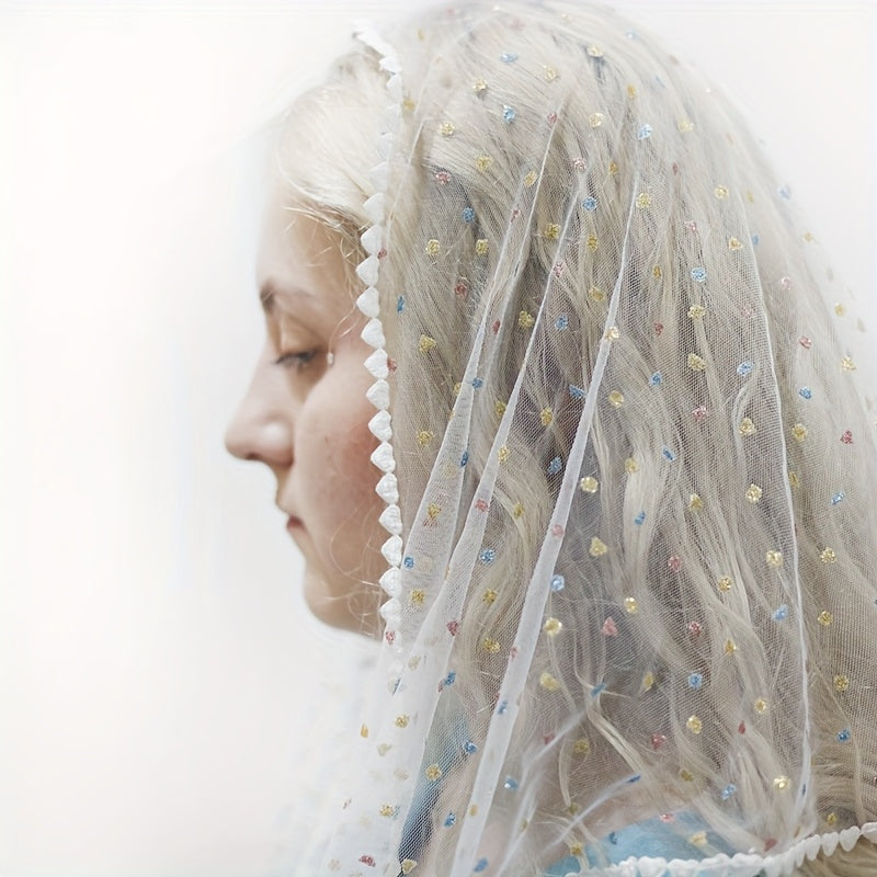 Tulle Veil with Lace Trim and Sequin Print for Weddings
