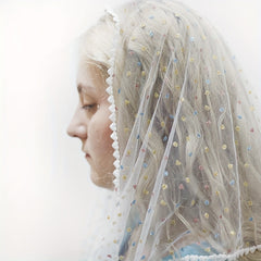 Tulle Veil with Lace Trim and Sequin Print for Weddings