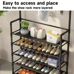 Entryway Coat Rack Shoe Storage Organizer 8 Hooks 4 Shelves Living Room