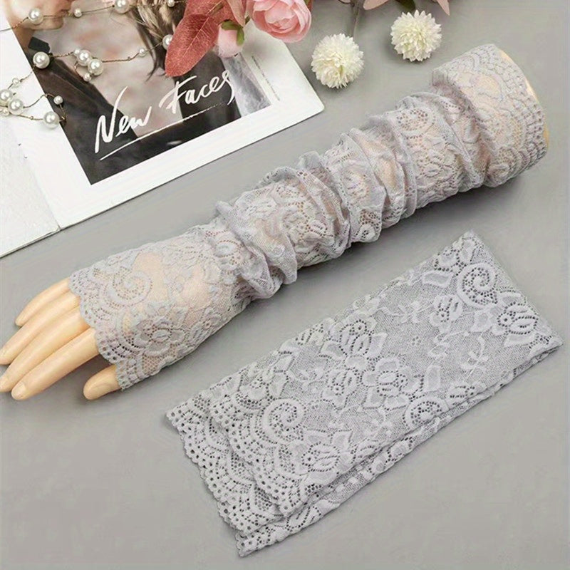 Floral Hollow Lace Gloves Women Sunscreen Fingerless Gloves