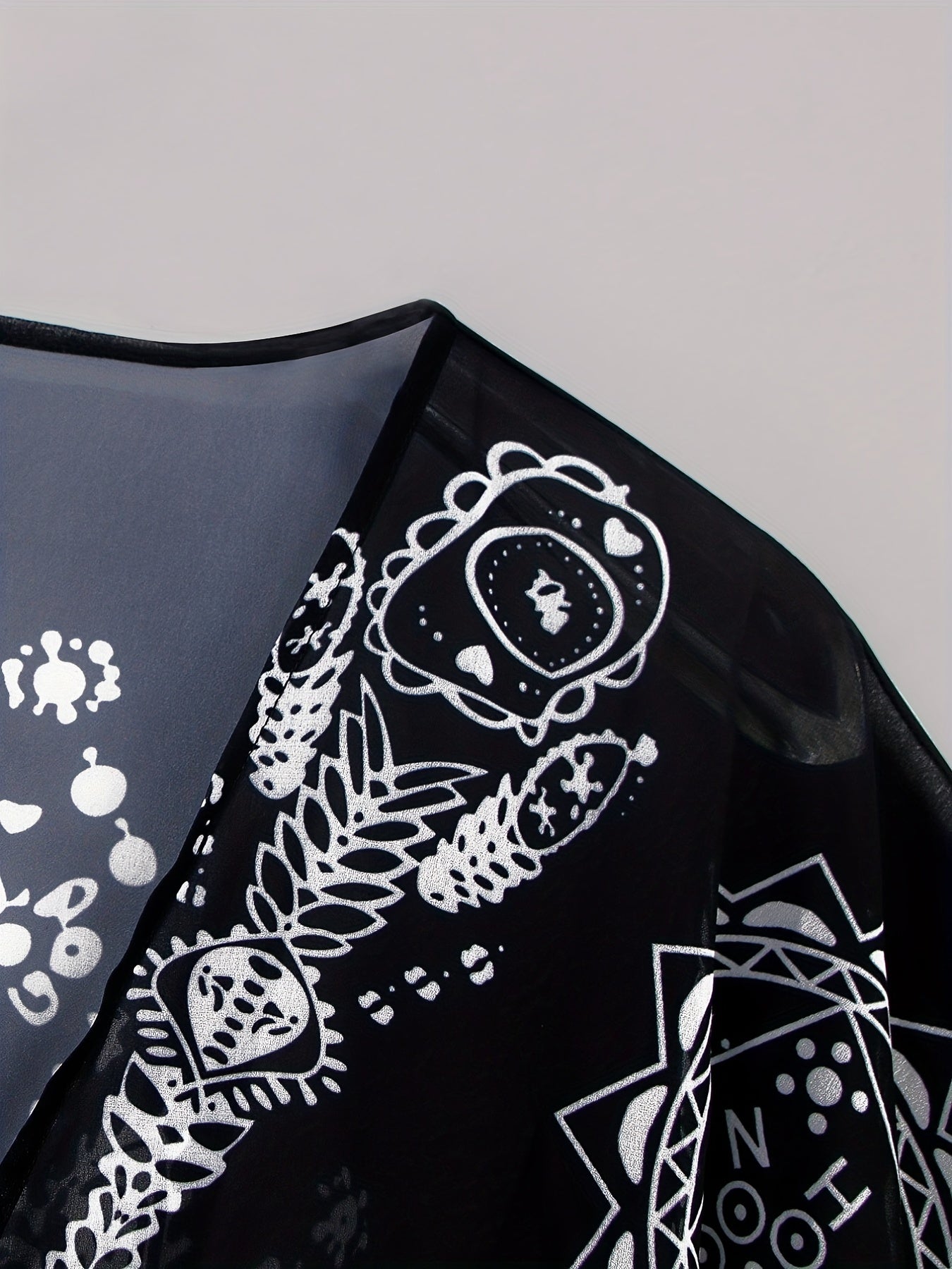 Semi Sheer V Neck Print Cover Up Shirt for Women