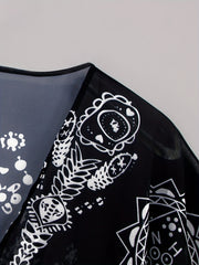 Semi Sheer V Neck Print Cover Up Shirt for Women