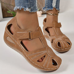 Women's Hollow Out Wedge Sandals - Hook & Loop Fastener