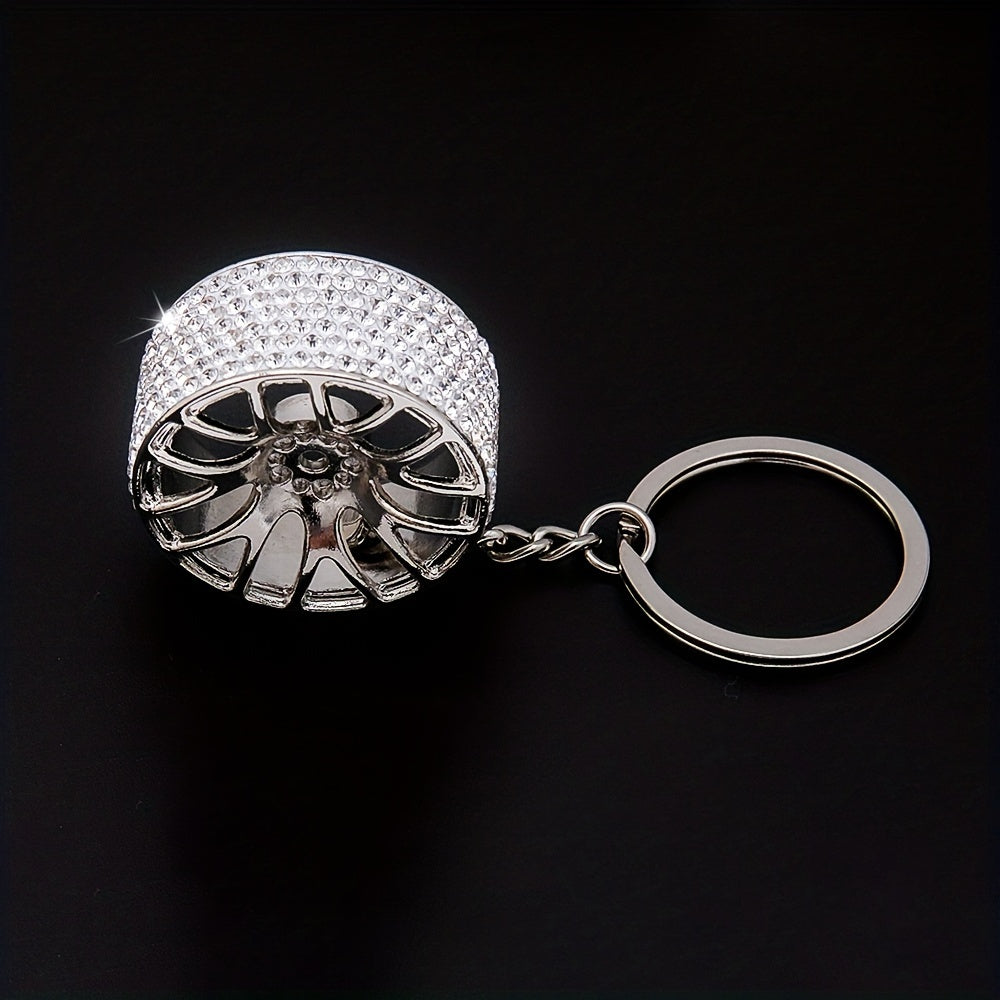 Car Wheel Rhinestone Keychain Key Ring Pendant Car Ornament