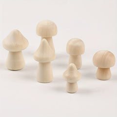 6pcs Kids' Painted Wooden Mushroom Ornaments DIY Educational Doodle Wood