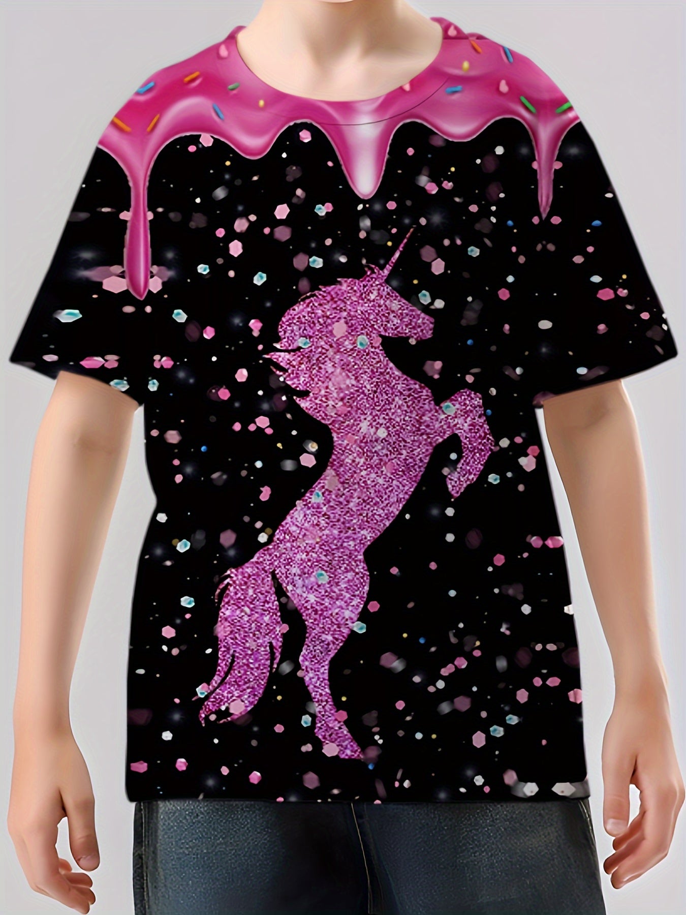 Dreamy Unicorn 3d Print Boy's Casual Tees Short Sleeve Crew Neck