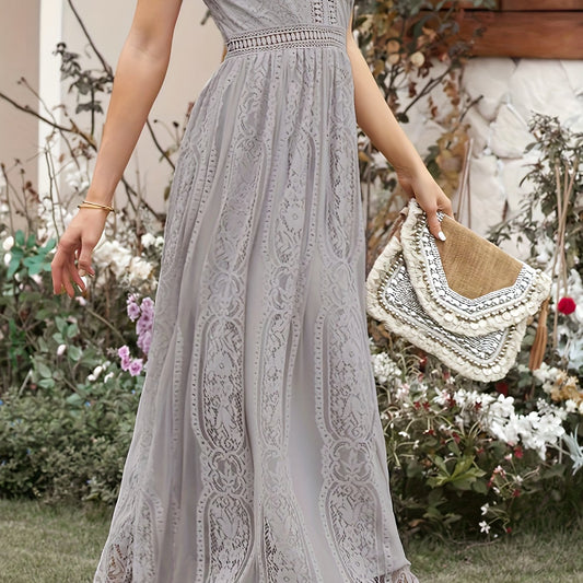  Lace V Neck Maxi Bridesmaid Dress