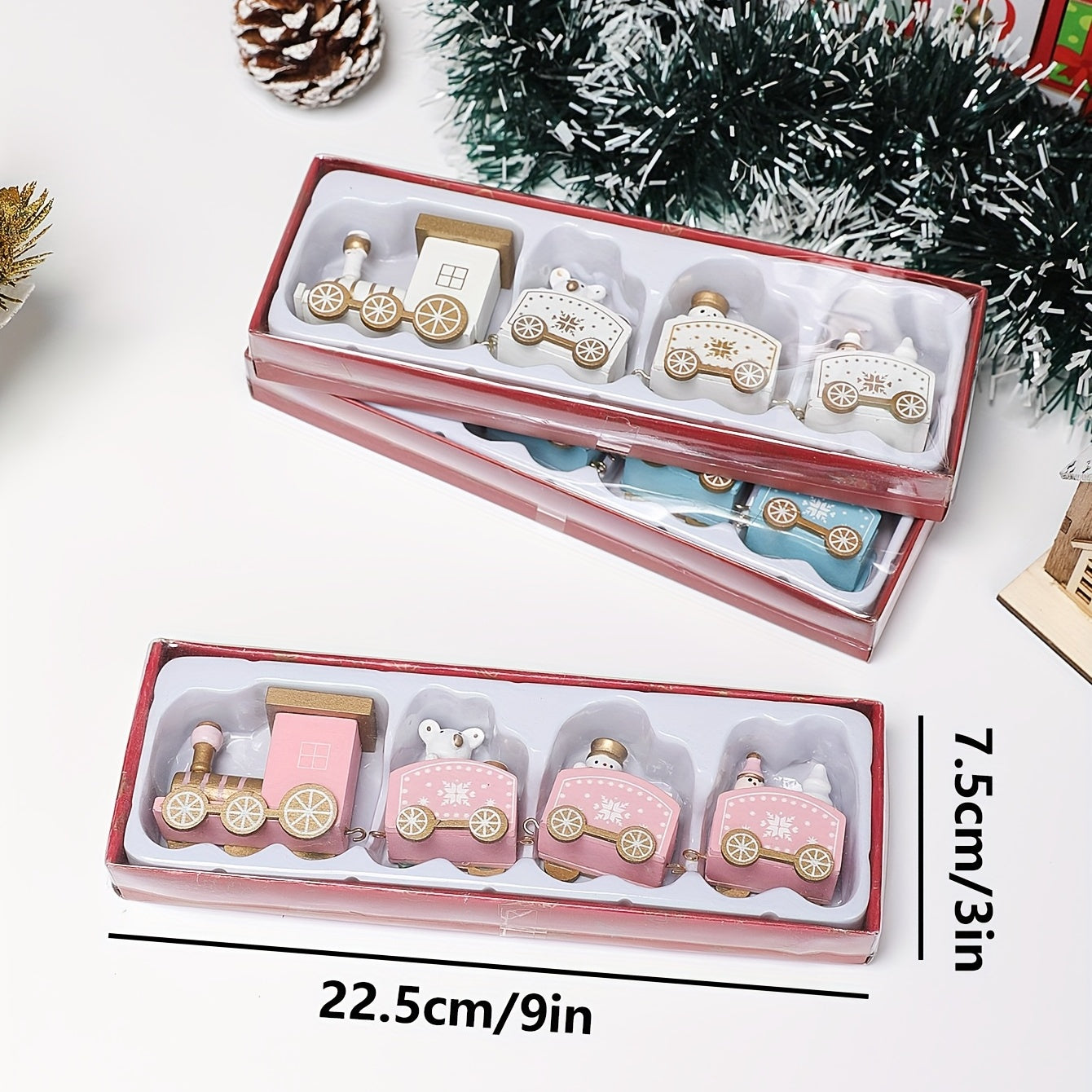 1pc Christmas Wooden Train Ornament Window Garden Tabletop Decoration
