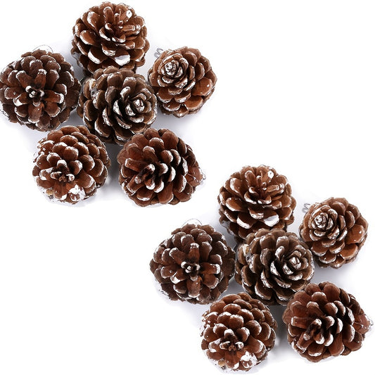 6pcs Christmas Pine Cones Snow Tipped Natural Pine Cone String Decoration