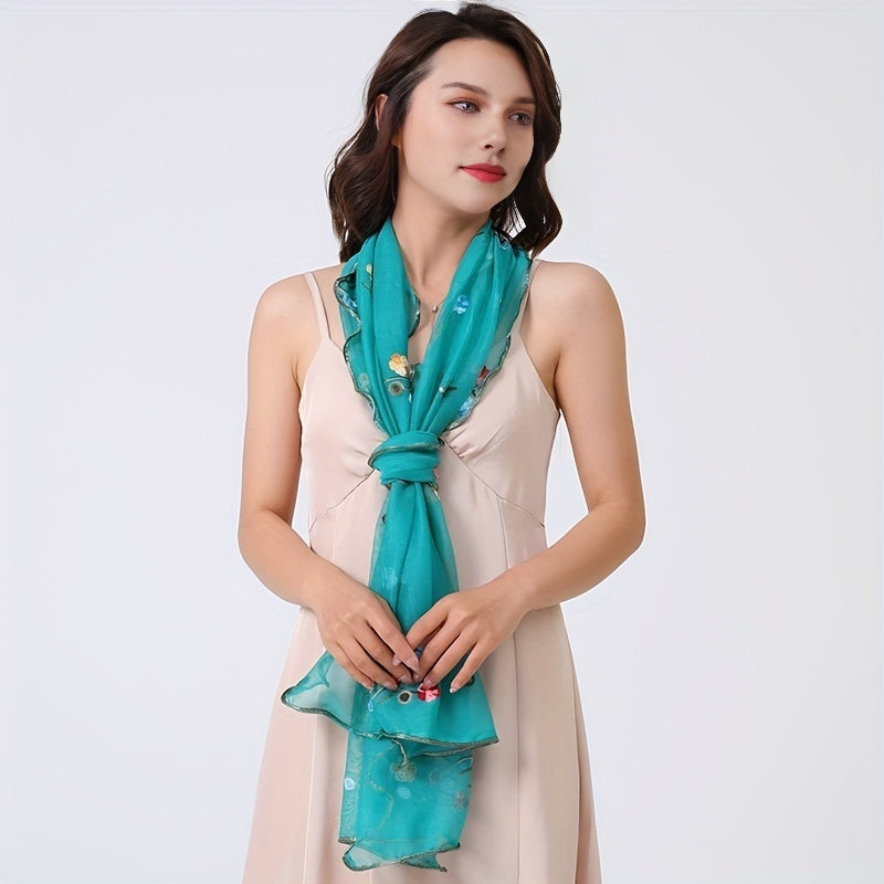 Ruffle Flower Embroidered Scarf Bright Edge Windproof Shawl