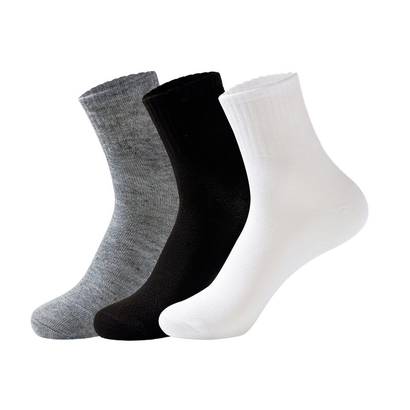 3 Pairs Solid Socks Comfortable & Breathable Women's Crew Socks