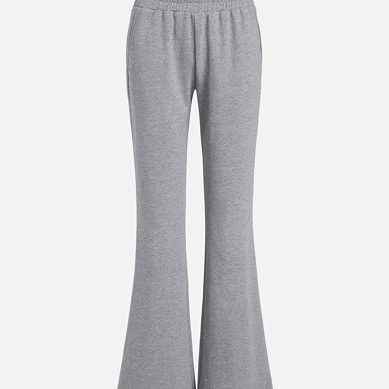  Solid Elastic High Rise Flared Leg Sports Pants