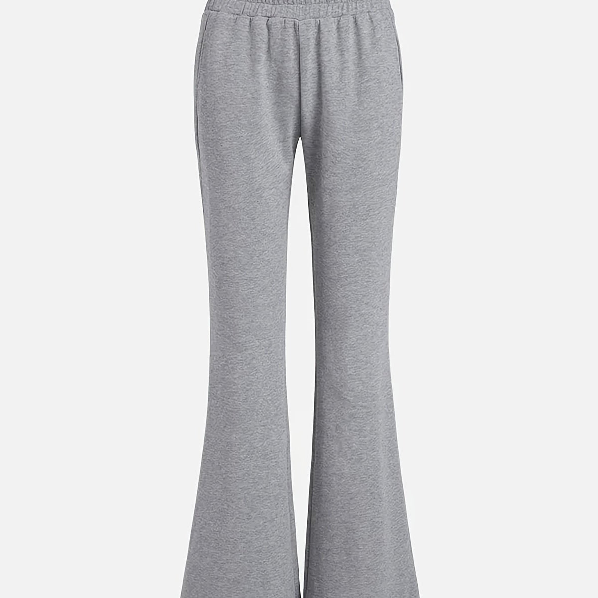  Solid Elastic High Rise Flared Leg Sports Pants