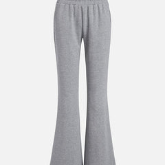  Solid Elastic High Rise Flared Leg Sports Pants