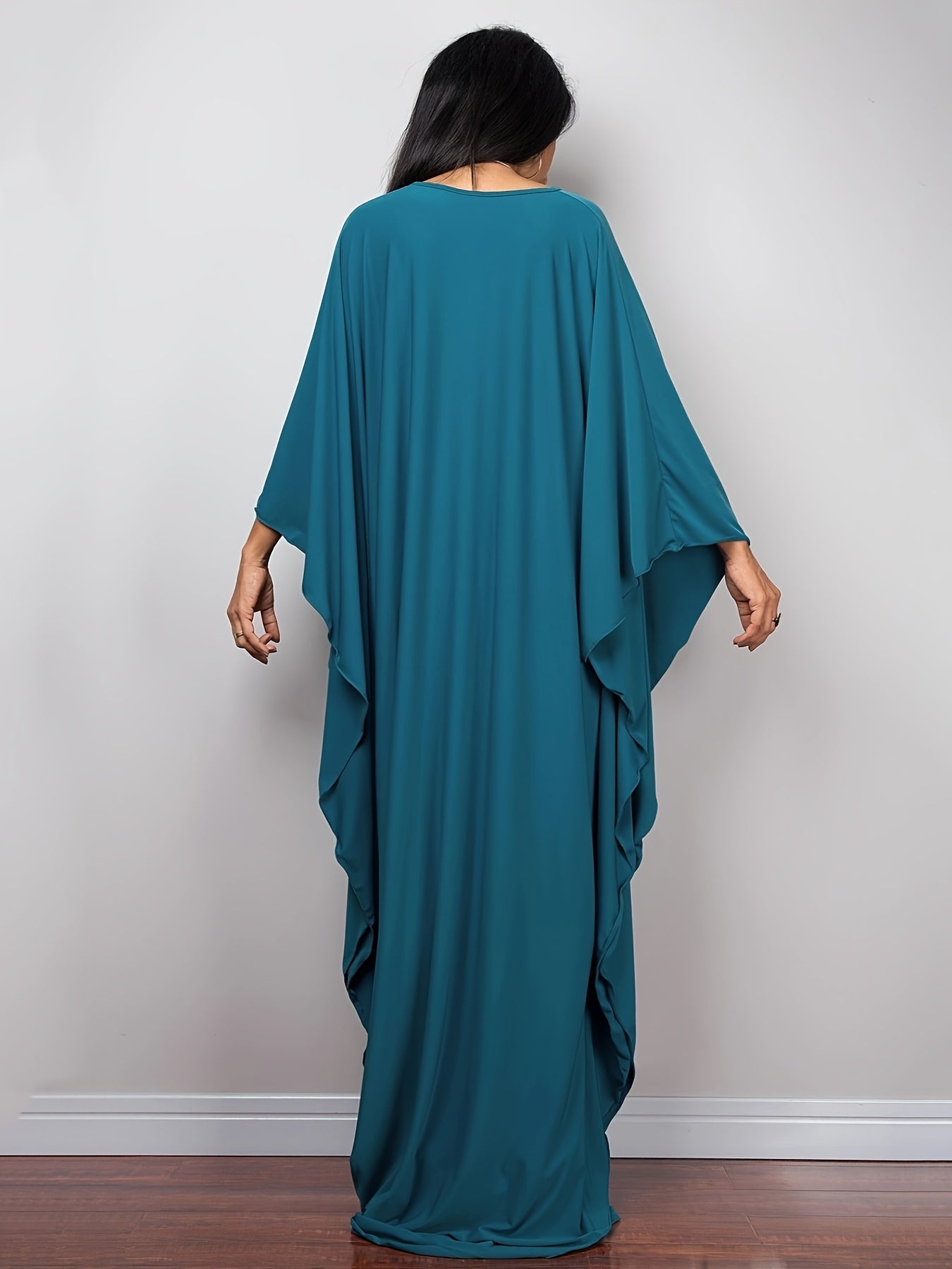 Boho Cover Up Plus Size Solid V Neck Maxi Kaftan Dress