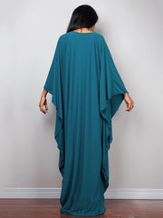 Boho Cover Up Plus Size Solid V Neck Maxi Kaftan Dress