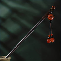 Red Beads Pendant Hairpin Wooden Hair Stick Ponytail Holder