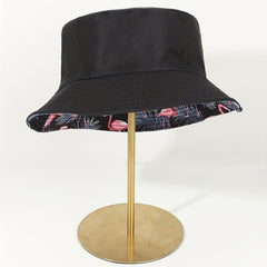 Flamingo Branch Bucket Hat Reversible Cartoon Print Basin Hat Sunscreen Fisherma