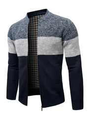 Men's Full Zip Cardigan Sweater Cable Knit Stand Collar Thick Jacket