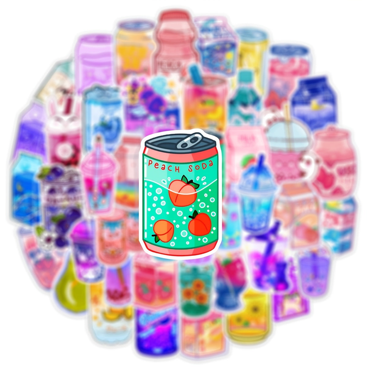 50Pcs Cartoon Drink Theme Waterproof Vinyl Stickers - Teens Girls Kids Gift