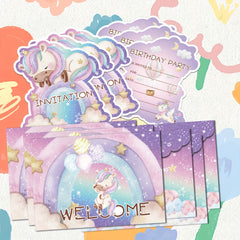 36pcs Unicorn Alien Birthday Invitations Set, Decorate with Envelopes & Stickers