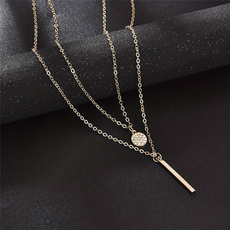 Geometric Shape Rhinestone Double Layer Necklace