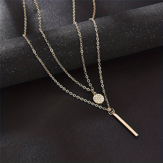 Geometric Shape Rhinestone Double Layer Necklace