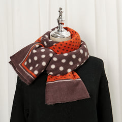 Polka Dot Geometric Warm Scarf Frayed Trim Cashmere Shawl
