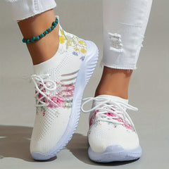 Floral Print Woven Running Shoes Soft Sole Sneakers Women