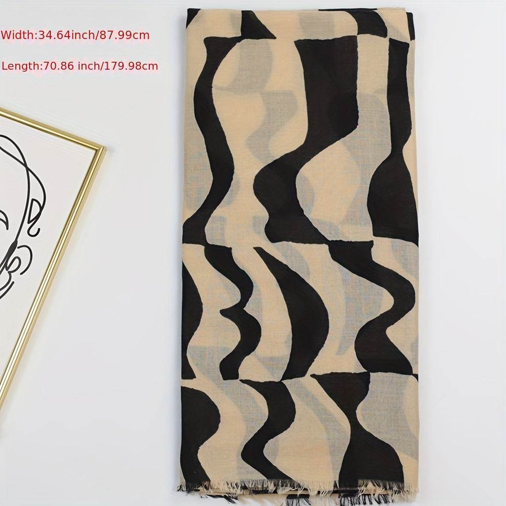 Striped Frayed Edge Scarf Double Shawl Windproof Head Wrap