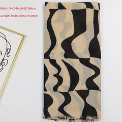 Striped Frayed Edge Scarf Double Shawl Windproof Head Wrap