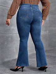 High Rise Ripped Flared Jeans Plus Size Stretch Denim Pants