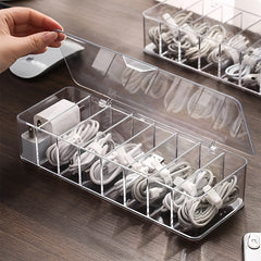 1pc Box Data Line Transparent Plastic Storage Box Cable Stationery Desk Makeup