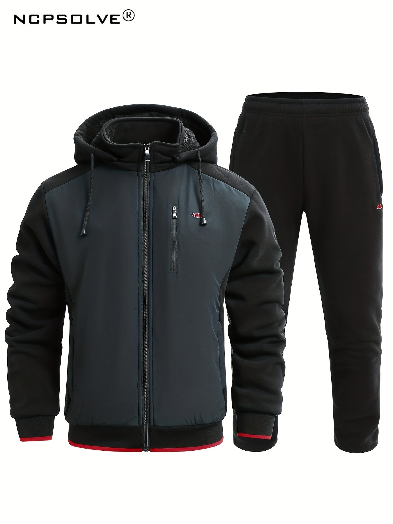 Men's Thermal Sports Suit Set for Winter - Jacket with Hood and Comfy Pants